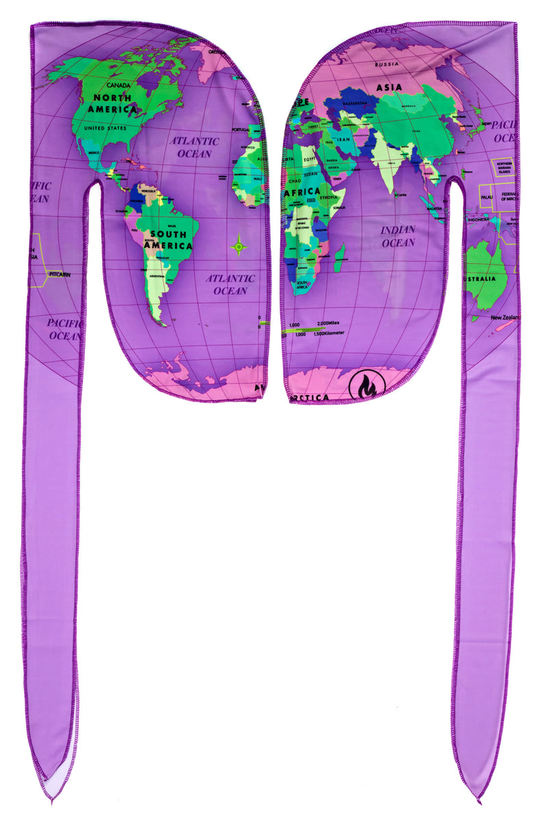 Purple Map World Print Du Rag Premium Durag Wave Cap Doorags Durags